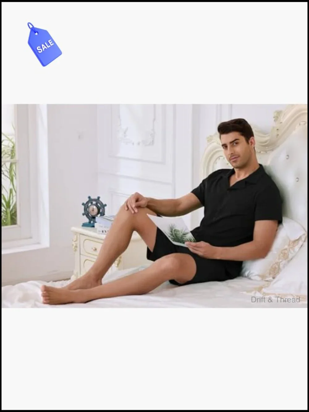 Men's 2-Piece Cotton Pajama Set Short Sleeve Button Down Lounge Set Pockets